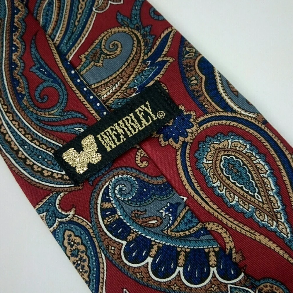 Wembly Red Blue Brown Paisley Silk Neck Tie